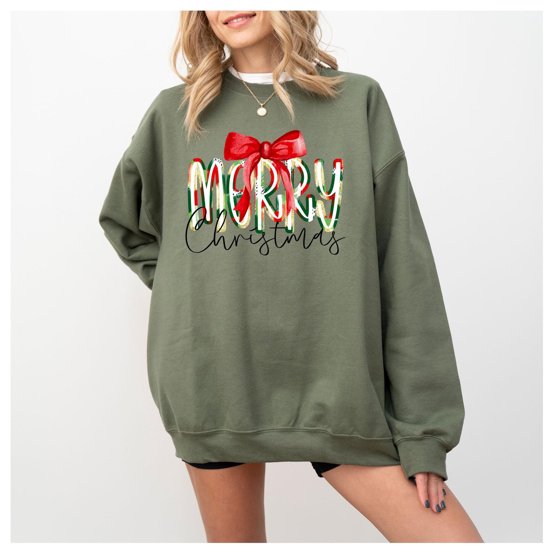 Merry Christmas Sweatshirt: Red Bow Holiday Pullover