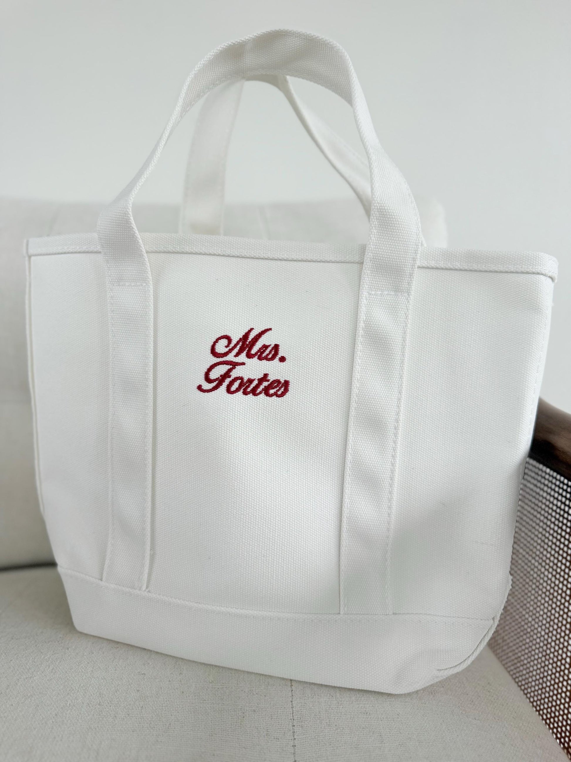 Mrs Tote Bag, White Embroidered Bridal Tote, Bachelorette Party