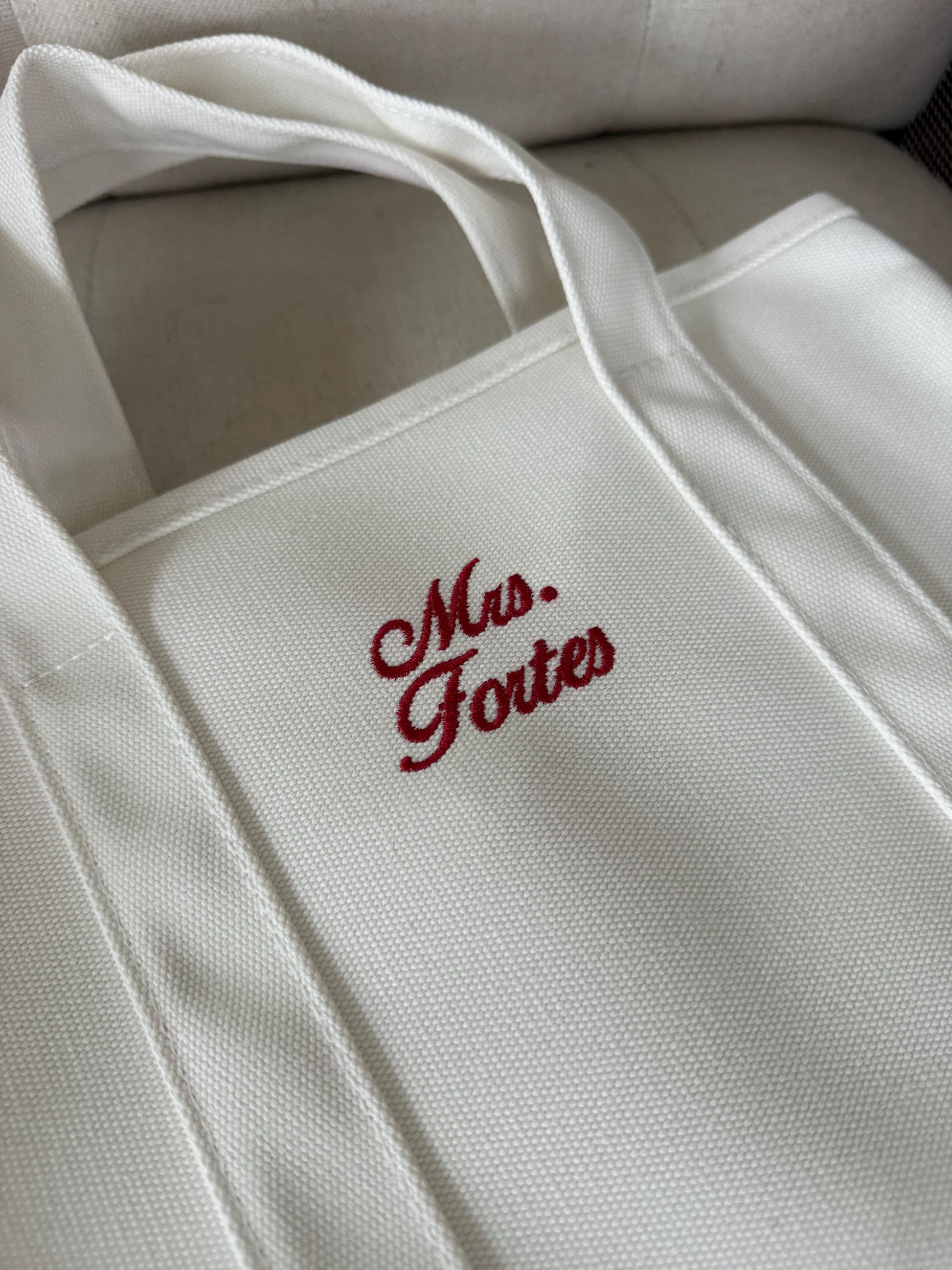 Mrs Tote Bag, White Embroidered Bridal Tote, Bachelorette Party