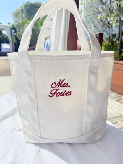 Bride Bag, White Embroidered Tote, Mrs Gift