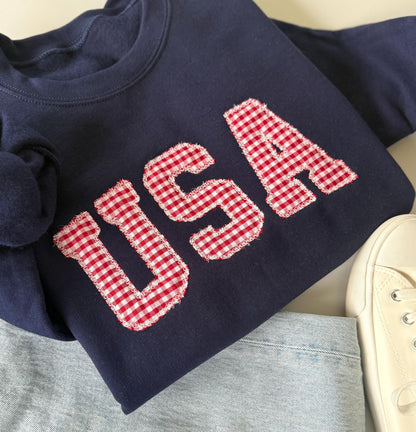 Embroidered USA Sweatshirt, Womens 4th of July Crewneck