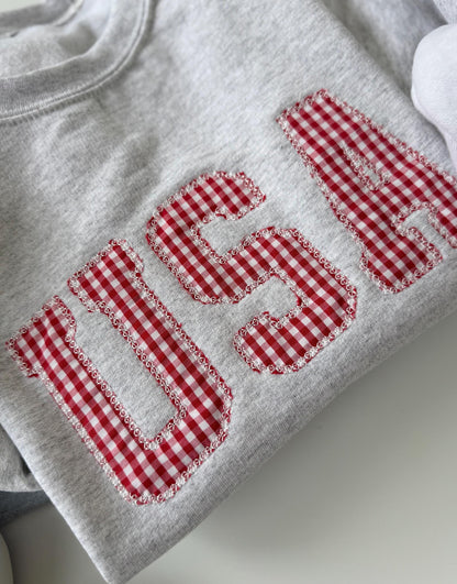 Embroidered USA Sweatshirt, Womens 4th of July Crewneck