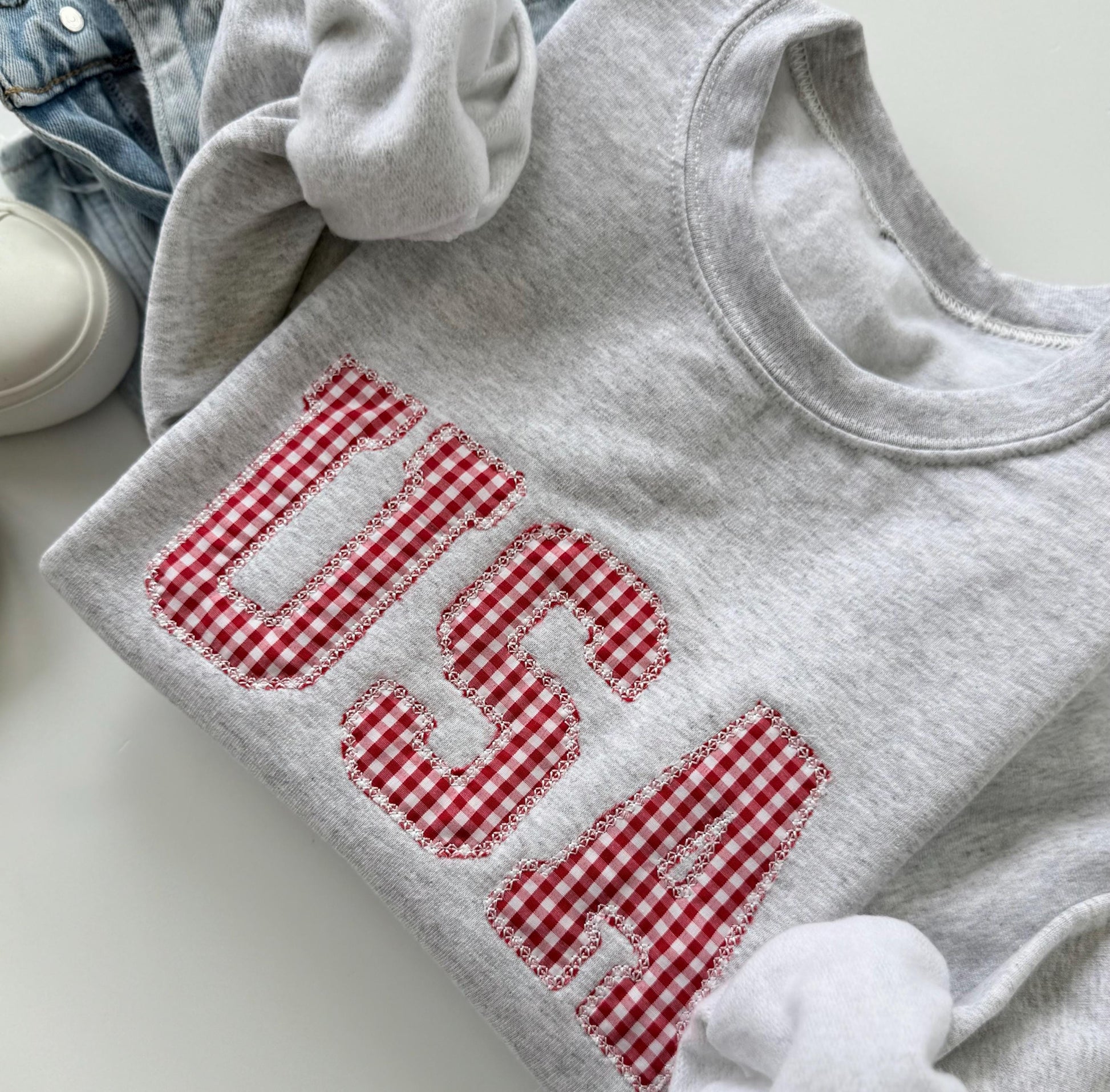 Embroidered USA Sweatshirt, Womens 4th of July Crewneck