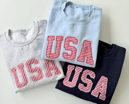 Embroidered USA Sweatshirt, Womens 4th of July Crewneck