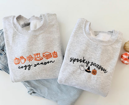 Personalized Halloween Sweatshirt, Cozy or Spooky Season Embroidery