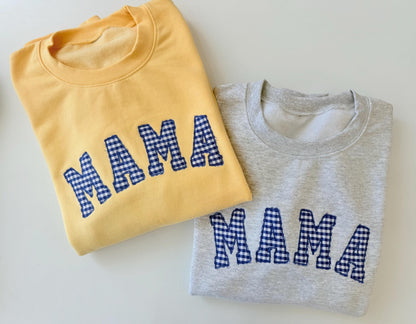 Embroidered gingham mama sweatshirt, Appliqué sweatshirt for mom, Baby shower gift for new mom, Gift for Mom, New Mom Sweatshirt