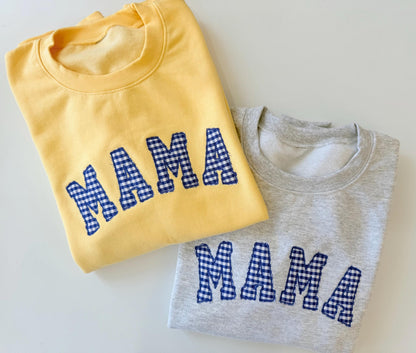 Embroidered gingham mama sweatshirt, Appliqué sweatshirt for mom, Baby shower gift for new mom, Gift for Mom, New Mom Sweatshirt