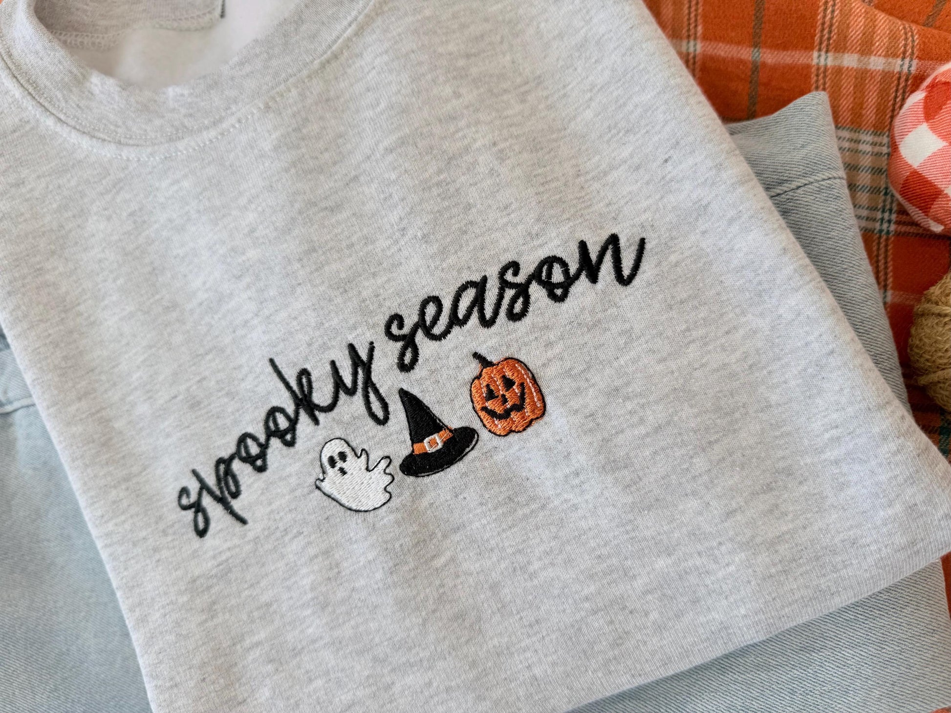 Personalized Halloween Sweatshirt, Cozy or Spooky Season Embroidery