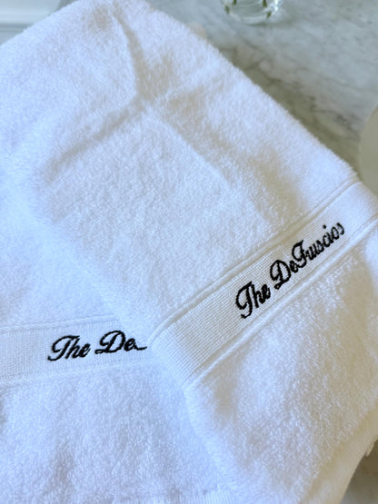 Personalized Hand Towel, Custom Embroidered Family Name Towel, Luxury Cotton Bathroom Decor, Housewarming Wedding or Hostess Gift