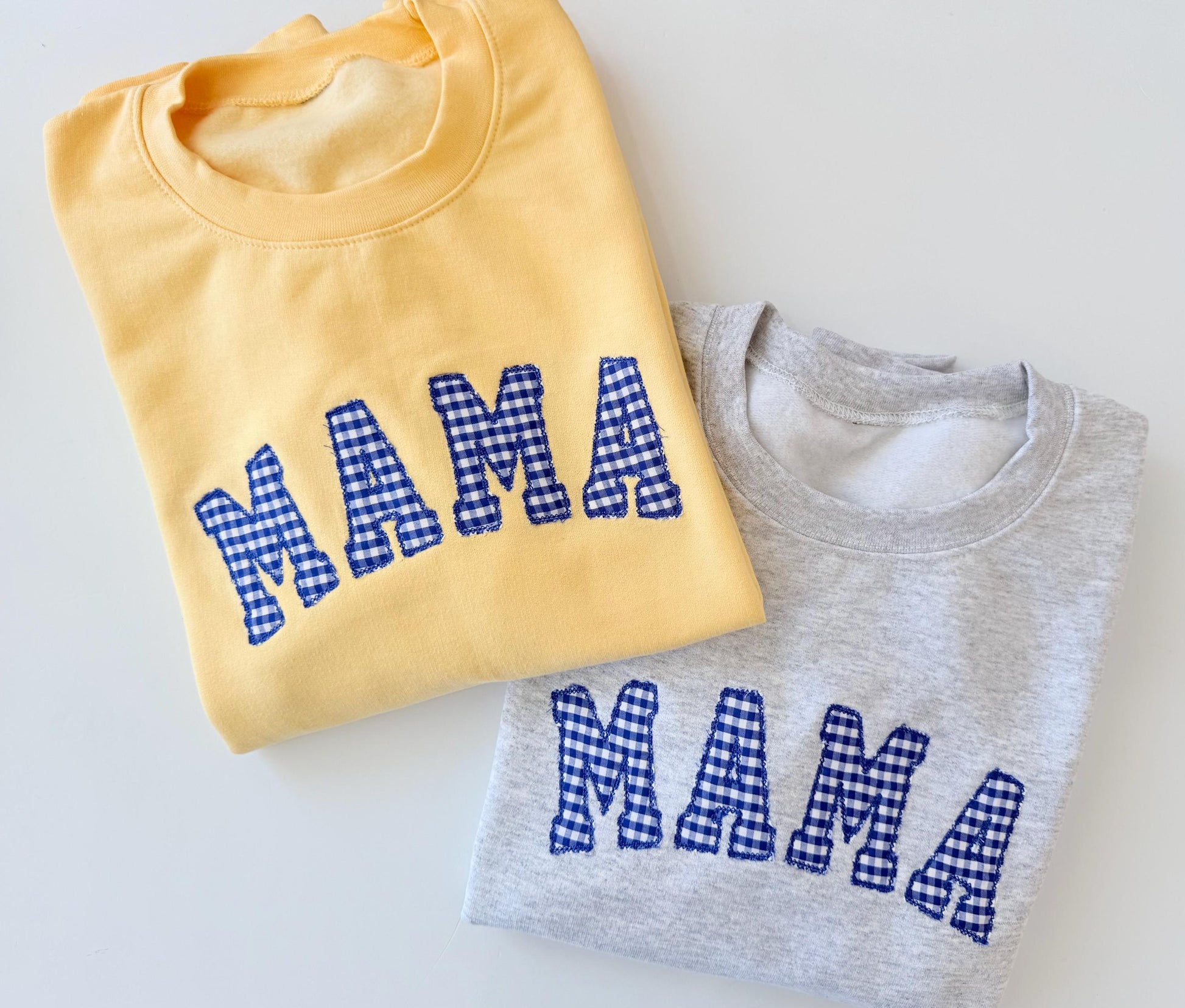 Embroidered gingham mama sweatshirt, Appliqué sweatshirt for mom, Baby shower gift for new mom, Gift for Mom, New Mom Sweatshirt