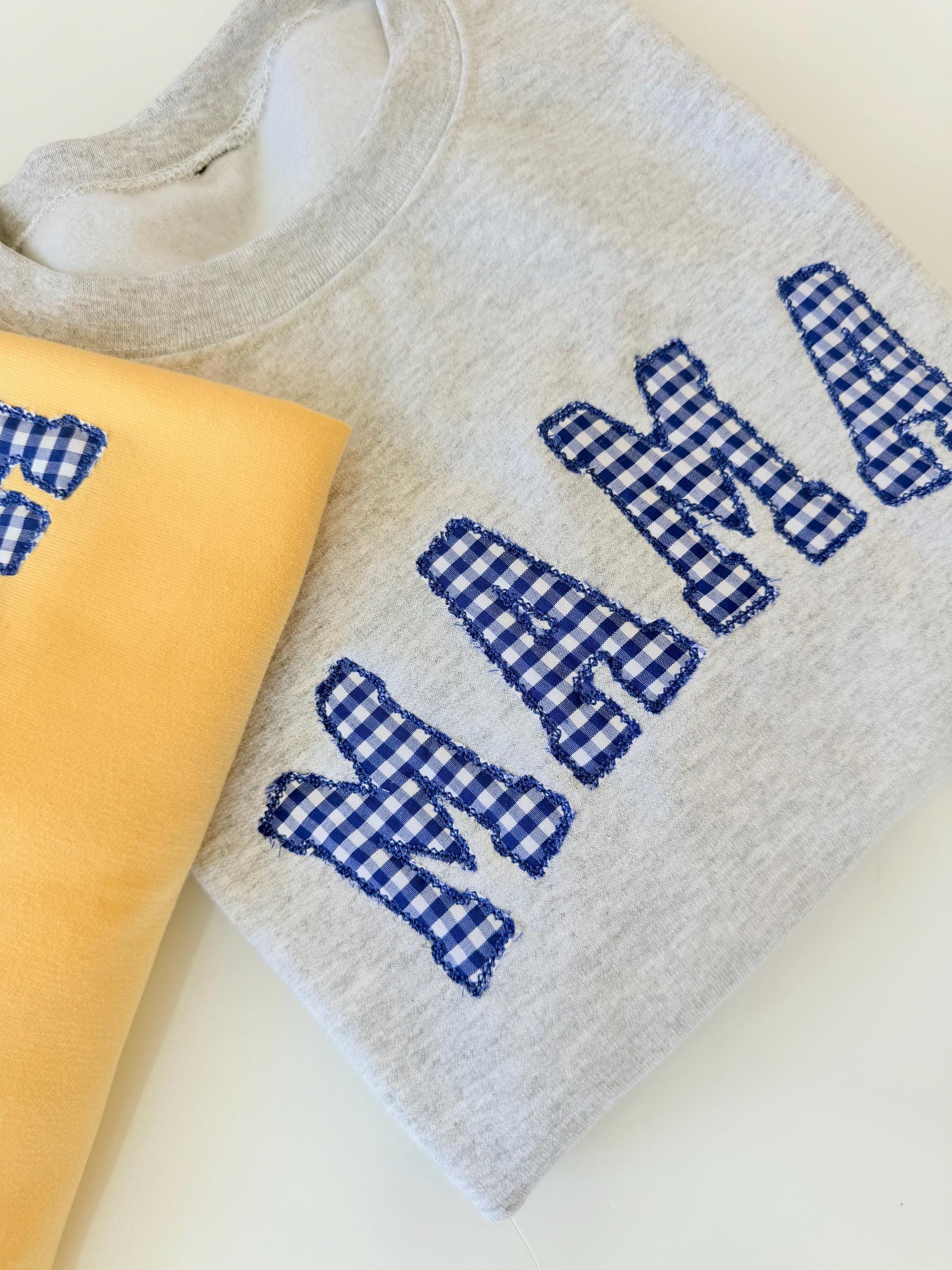 Embroidered gingham mama sweatshirt, Appliqué sweatshirt for mom, Baby shower gift for new mom, Gift for Mom, New Mom Sweatshirt
