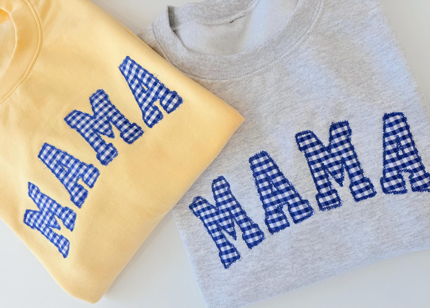 Embroidered gingham mama sweatshirt, Appliqué sweatshirt for mom, Baby shower gift for new mom, Gift for Mom, New Mom Sweatshirt