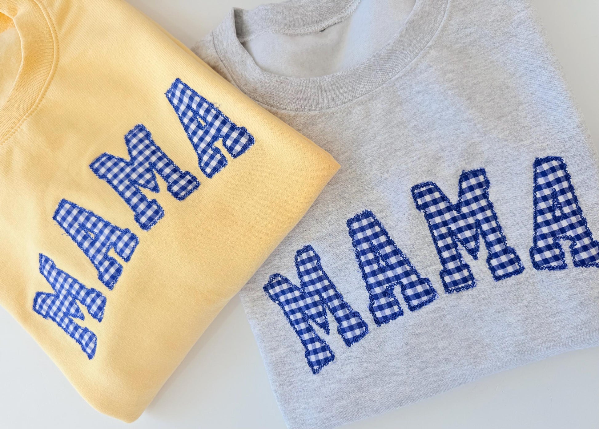 Embroidered gingham mama sweatshirt, Appliqué sweatshirt for mom, Baby shower gift for new mom, Gift for Mom, New Mom Sweatshirt