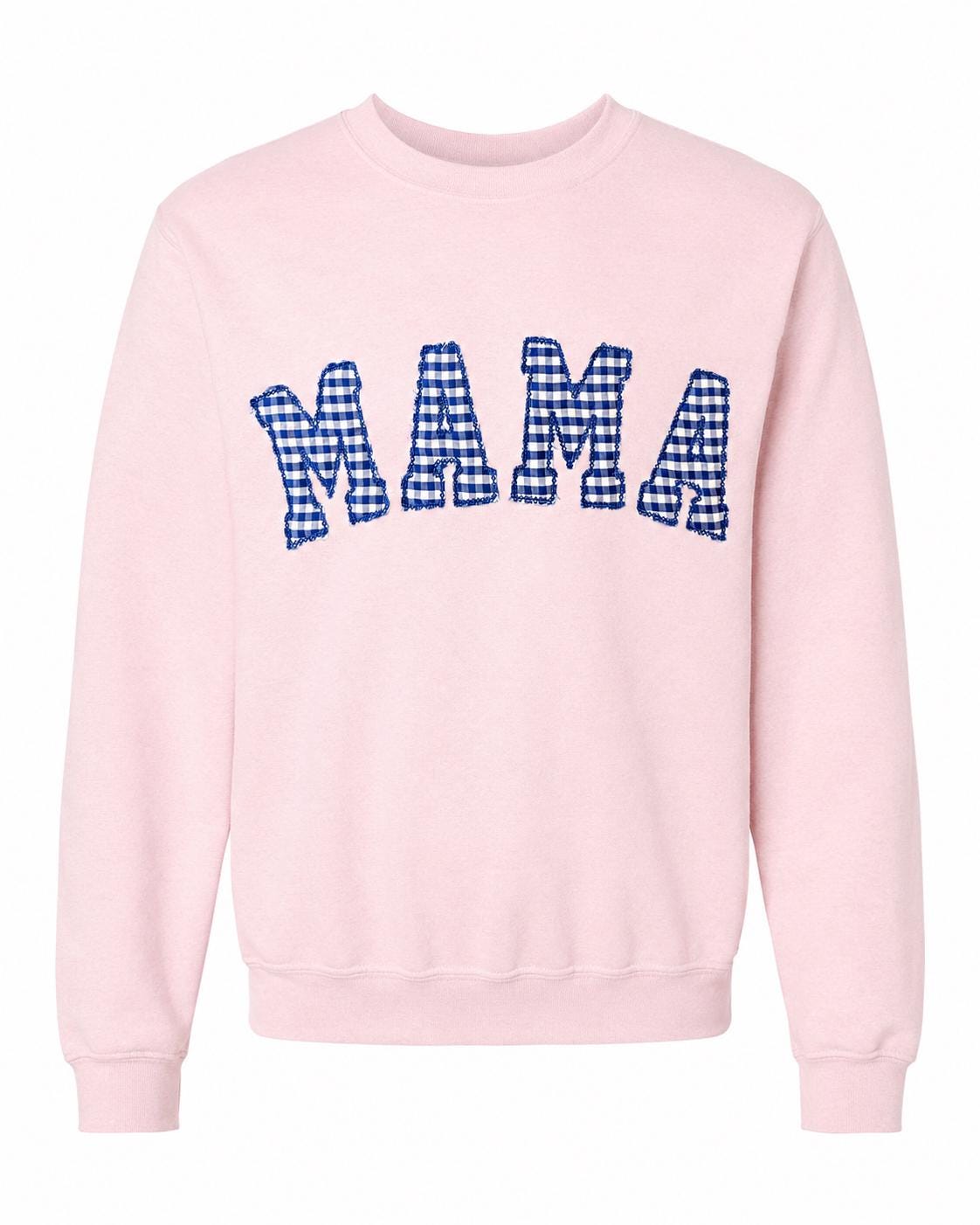 Embroidered gingham mama sweatshirt, Appliqué sweatshirt for mom, Baby shower gift for new mom, Gift for Mom, New Mom Sweatshirt