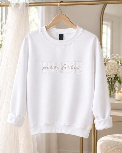 Bride Sweat Set, Custom Embroidered Bride Sweatsuit with Wedding Date Sleeve, Mrs Sweatshirt Joggers or Shorts, Bride Getting Ready Outfit