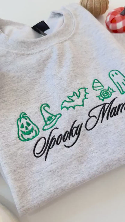 Embroidered Spooky Mom Shirt, Halloween Sweatshirt for Mom, Gift for Mom for Fall, Fall Embroidery Custom Sweatshirt, Spooky Season Sweater