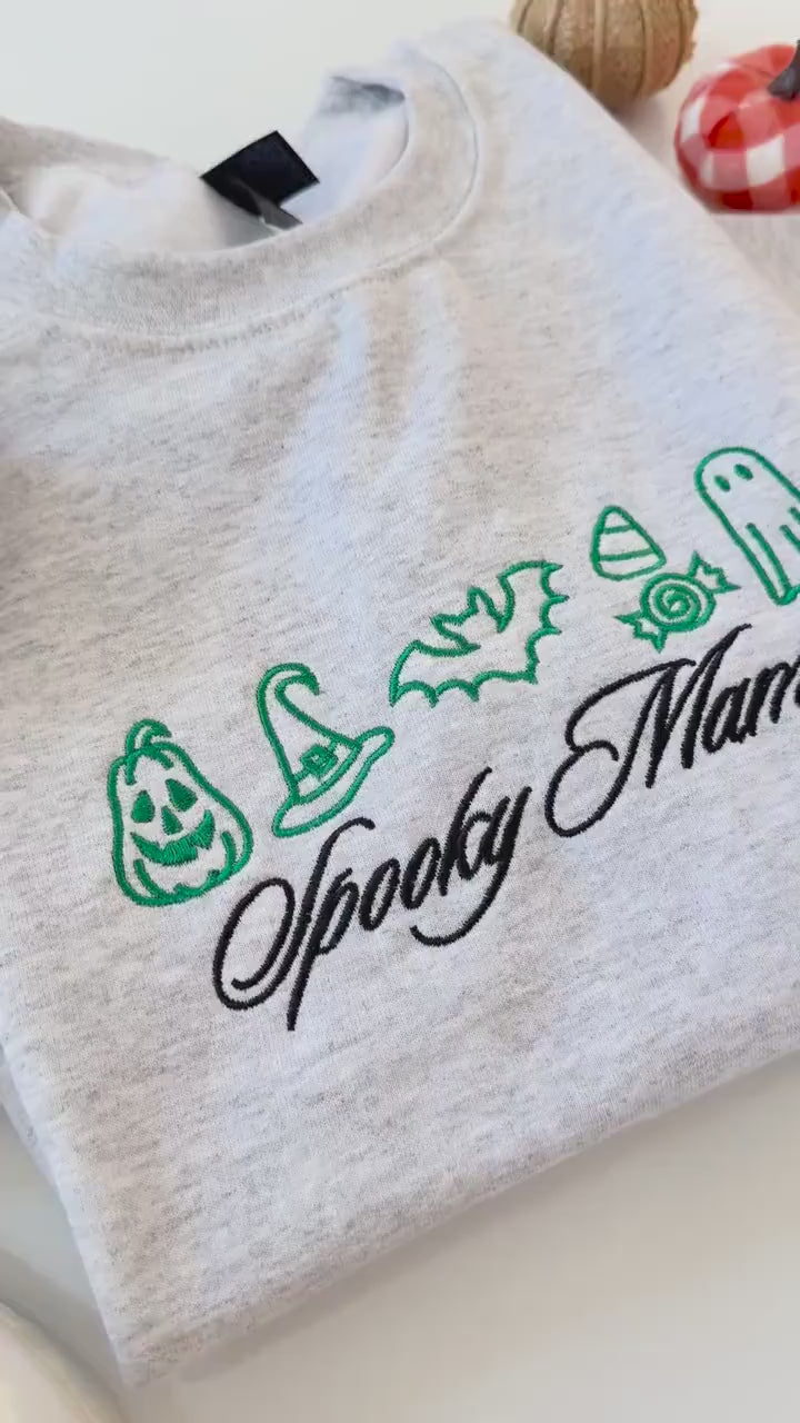 Embroidered Spooky Mom Shirt, Halloween Sweatshirt for Mom, Gift for Mom for Fall, Fall Embroidery Custom Sweatshirt, Spooky Season Sweater