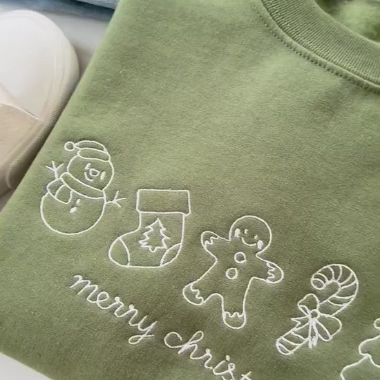 Embroidered Merry Christmas Sweatshirt: Holiday Icons, Cozy Fleece
