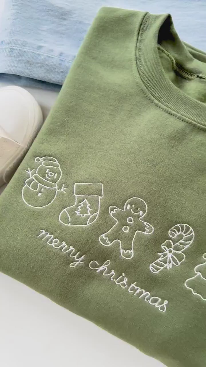 Embroidered Merry Christmas Sweatshirt: Holiday Icons, Cozy Fleece