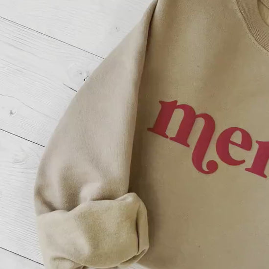 embossed Merry Sweatshirt, Christmas sweater, Christmas shirt, Oversized Cozy Sweatshirt, Holiday women's shirt, Christmas party shirt