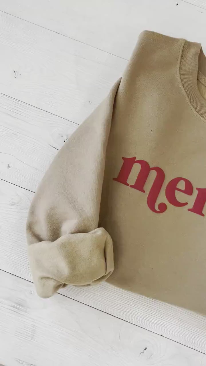 embossed Merry Sweatshirt, Christmas sweater, Christmas shirt, Oversized Cozy Sweatshirt, Holiday women's shirt, Christmas party shirt