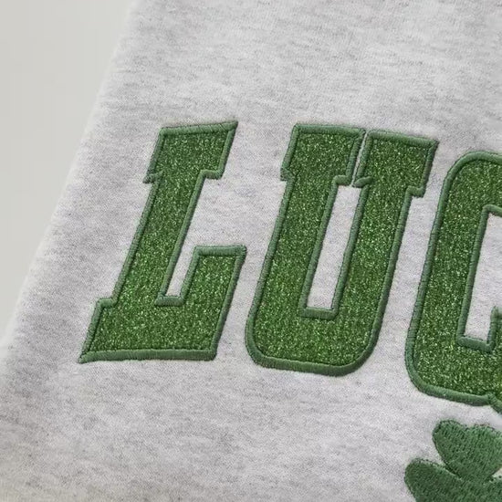 Women's Embroidered Lucky Crewneck, Glitter St. Patrick's Day Sweatshirt