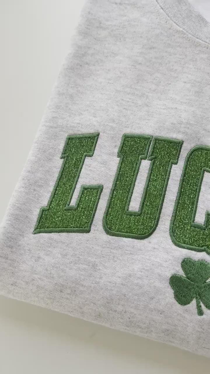 Women's Embroidered Lucky Crewneck, Glitter St. Patrick's Day Sweatshirt