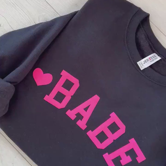 Embossed Babe Sweatshirt, Couples Sweatshirt, Valentine's Day Crewneck