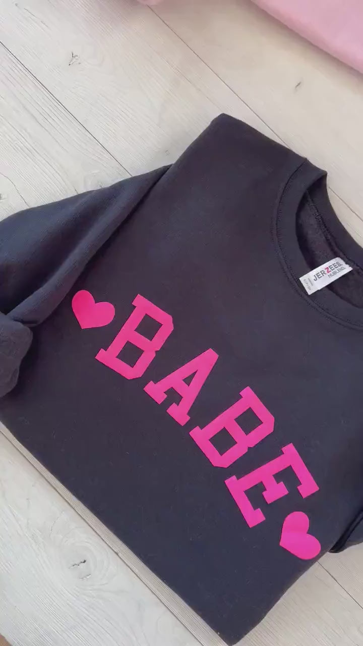 Embossed Babe Sweatshirt, Couples Sweatshirt, Valentine's Day Crewneck