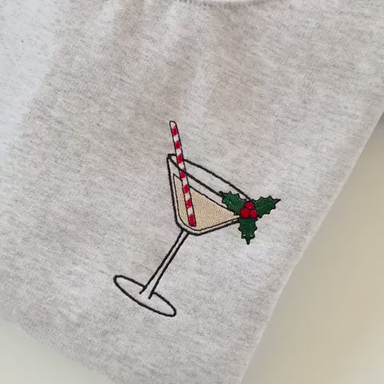 Christmas Martini Sweatshirt, Embroidered Christmas Cocktail Crewneck, Martini Lover Sweatshirt, Christmas Gift for Her