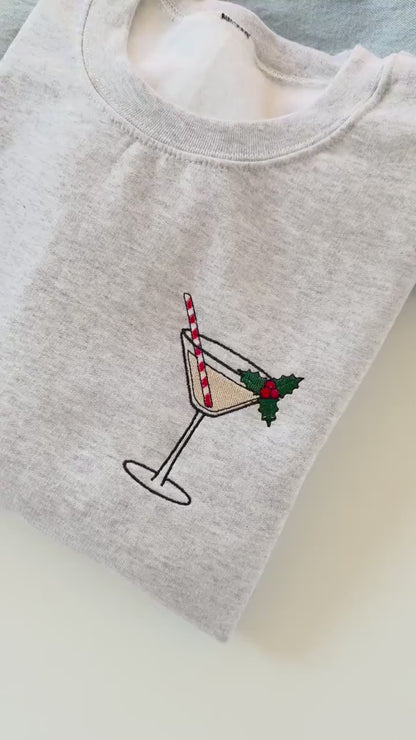 Christmas Martini Sweatshirt, Embroidered Christmas Cocktail Crewneck, Martini Lover Sweatshirt, Christmas Gift for Her