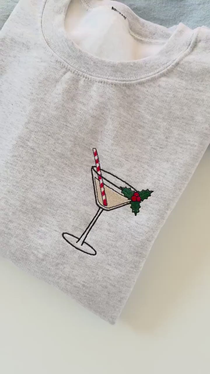 Christmas Martini Sweatshirt, Embroidered Christmas Cocktail Crewneck, Martini Lover Sweatshirt, Christmas Gift for Her