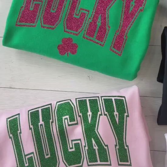 Glitter lucky sweatshirt, St. Patricks day sweater, Shamrock sparkle shirt, St. paddys day top, lucky clover top, St. patty's day crewneck