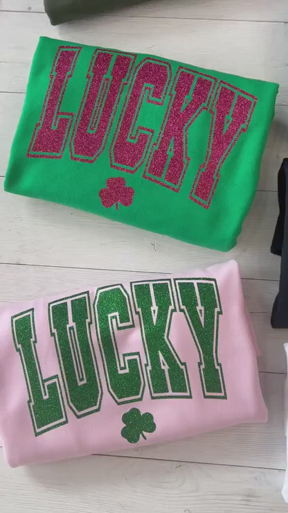 Glitter lucky sweatshirt, St. Patricks day sweater, Shamrock sparkle shirt, St. paddys day top, lucky clover top, St. patty's day crewneck