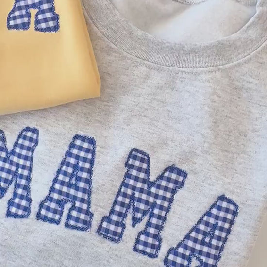 Embroidered gingham mama sweatshirt, Appliqué sweatshirt for mom, Baby shower gift for new mom, Gift for Mom, New Mom Sweatshirt