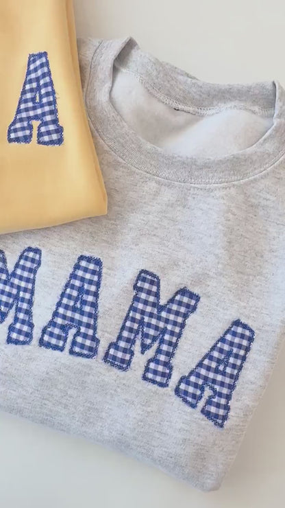 Embroidered gingham mama sweatshirt, Appliqué sweatshirt for mom, Baby shower gift for new mom, Gift for Mom, New Mom Sweatshirt