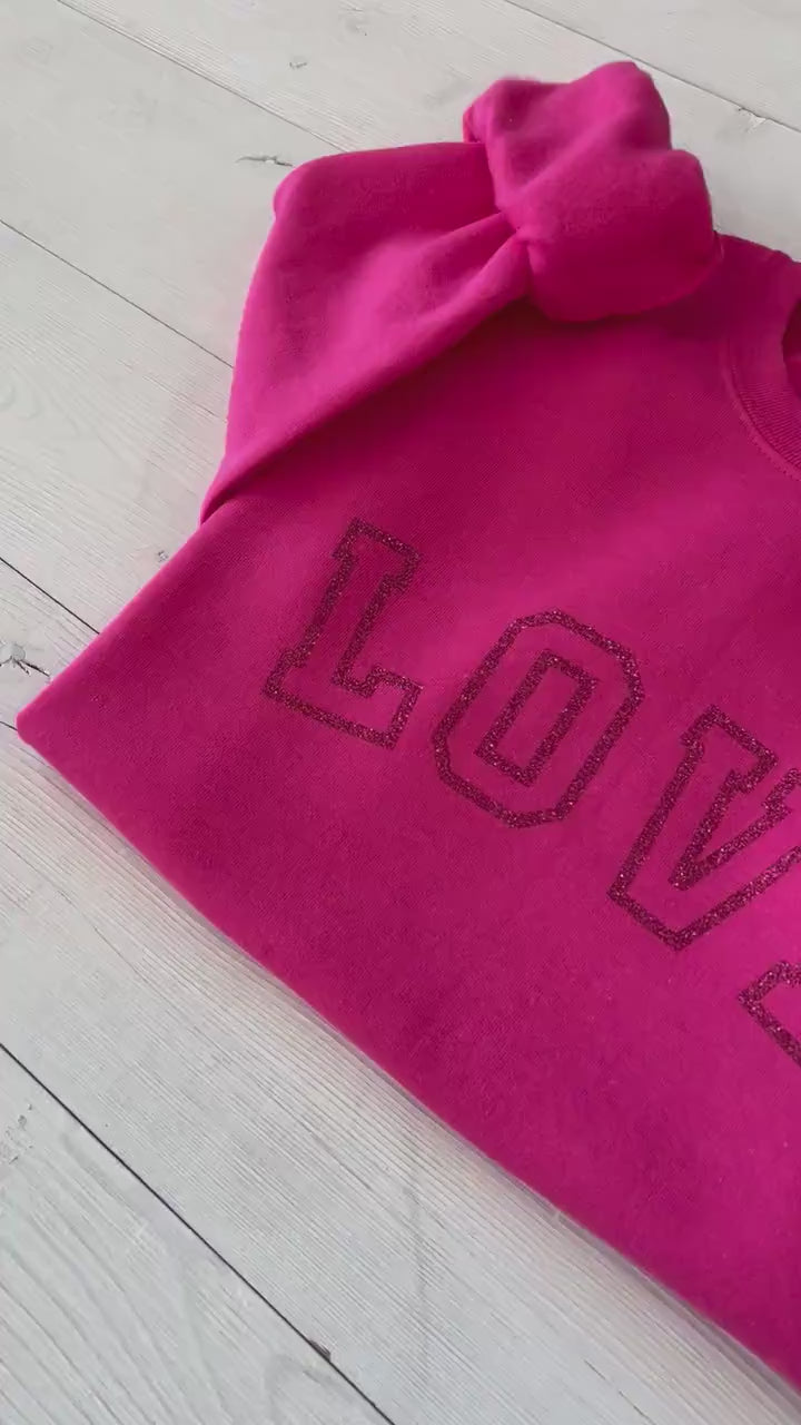 Glitter Valentines day shirt, hot pink shirt, Valentine sweatshirt, Galentines day top, gift for girlfriend, cute love crewneck, love design