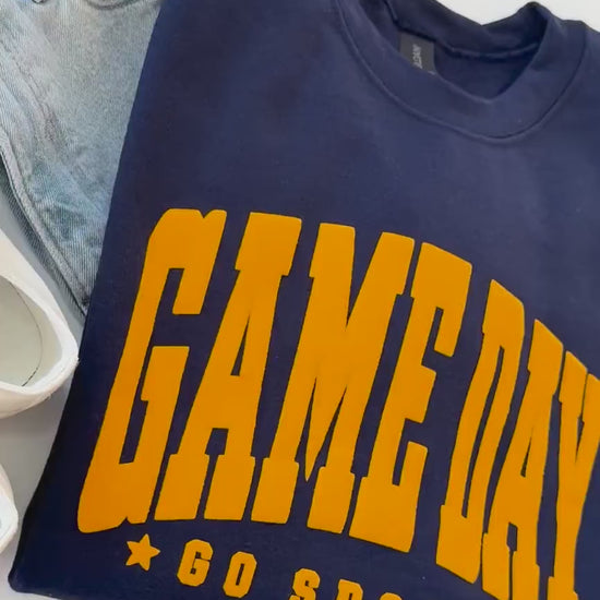 Embossed Game Day Sweatshirt, Go Sports Crewneck, Football Gameday Shirt, Tailgate Outfit, Sports Mom Gift, Vintage Varsity Sweatshirt