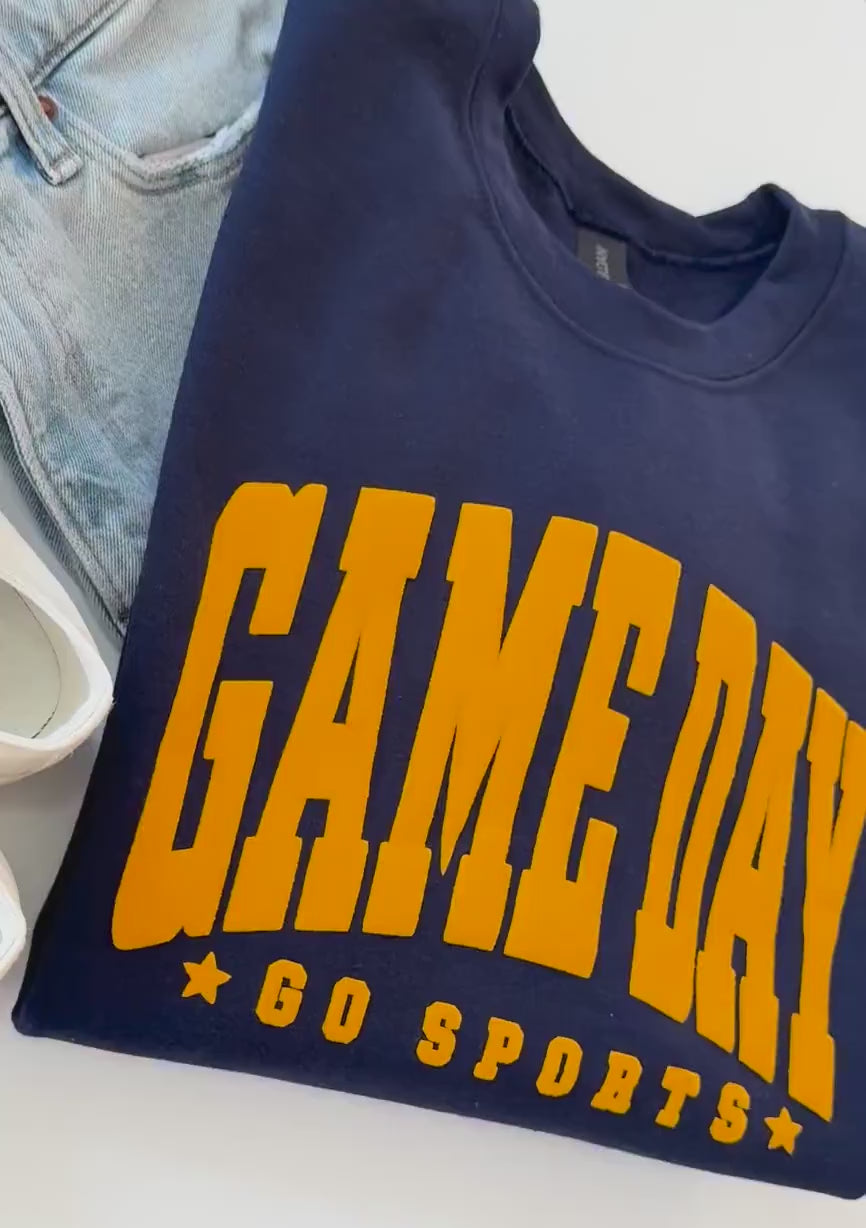Embossed Game Day Sweatshirt, Go Sports Crewneck, Football Gameday Shirt, Tailgate Outfit, Sports Mom Gift, Vintage Varsity Sweatshirt