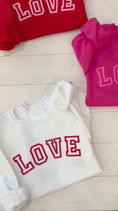 puff love sweatshirt, Valentine's day crewneck, Varsity Love embossed shirt, Galentine's day women's top, gift for tween, gift for her, love