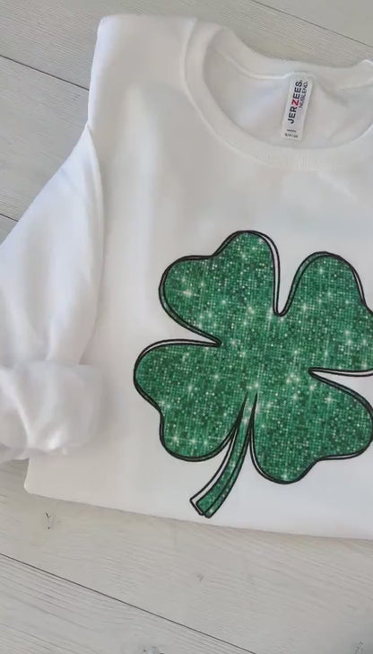 Shamrock St Patricks Day Sweatshirt, Women's festive crewneck, St. Paddy's Day Outfit, Women's glitter sweater, parade outfit, Irish Pub