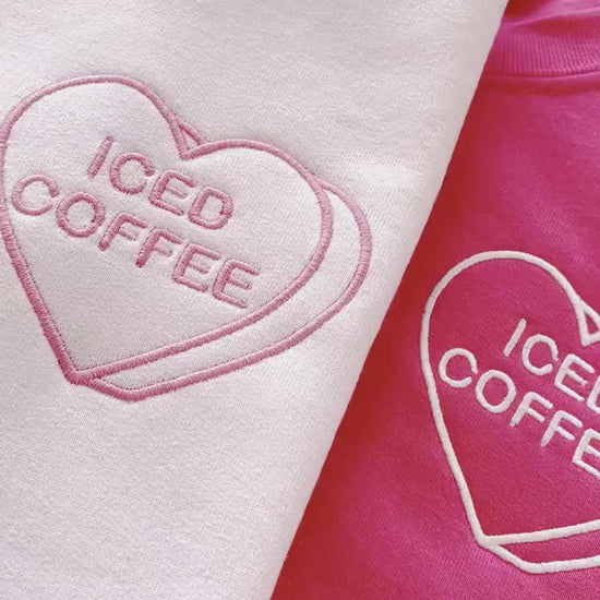 Womens Valentine Day Sweatshirt, Embroidered Valentine's Day Sweater, Embroidered Sweatshirt, Heart Sweatshirt, Iced Coffee Lover Gift,