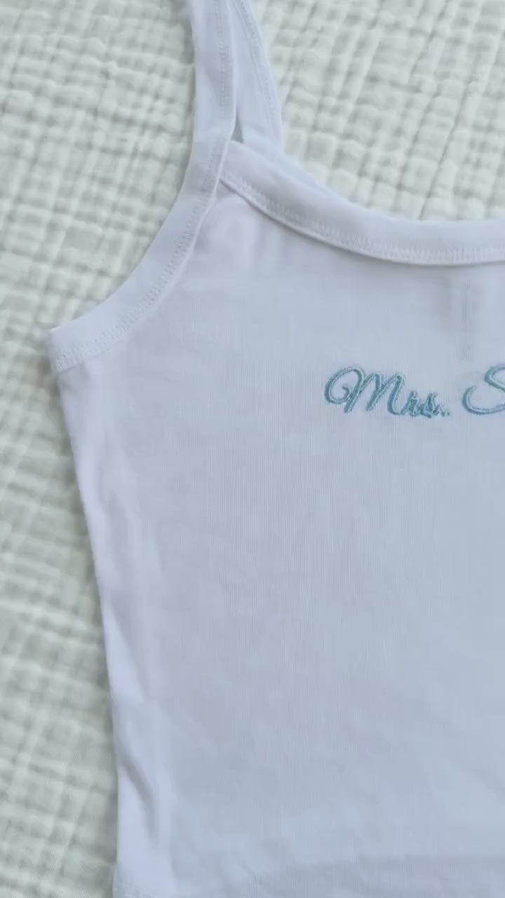 Embroidered Spaghetti Strap Tank Top, Mrs. Tank, Bride T-Shirt, Bridal Shower Gift, Engagement Gift, Bridal Tank Top, Mrs. Baby Tee,