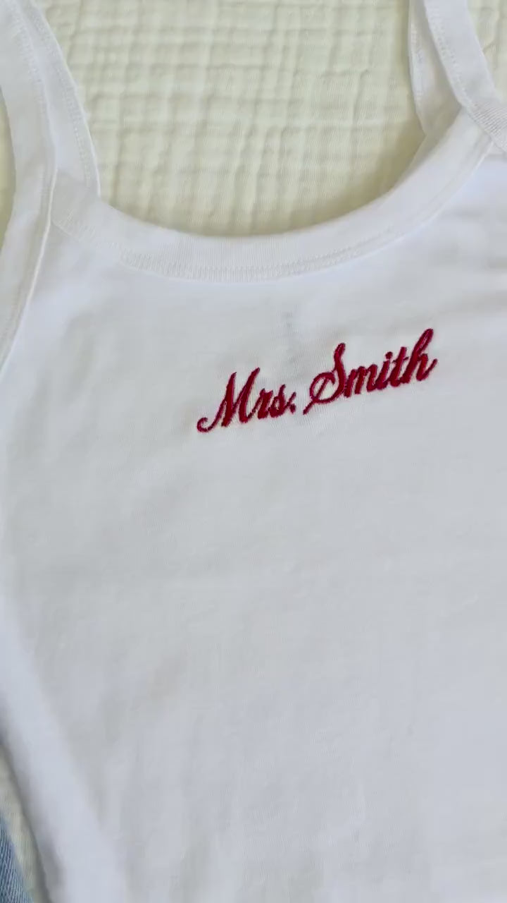 Mrs. Tank Top, Embroidered Tank, Bachelorette Outfit