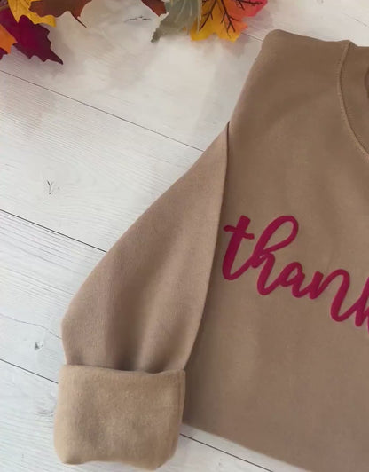 embossed Thankful Sweatshirt, Thanksgiving sweater, Thanksgiving shirt, Oversized Cozy Sweatshirt, Thankful women's shirt, Thanksgiving top