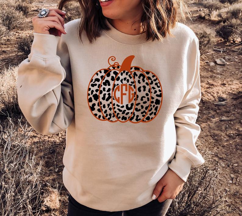Monogrammed Cheetah Pumpkin Sweatshirt