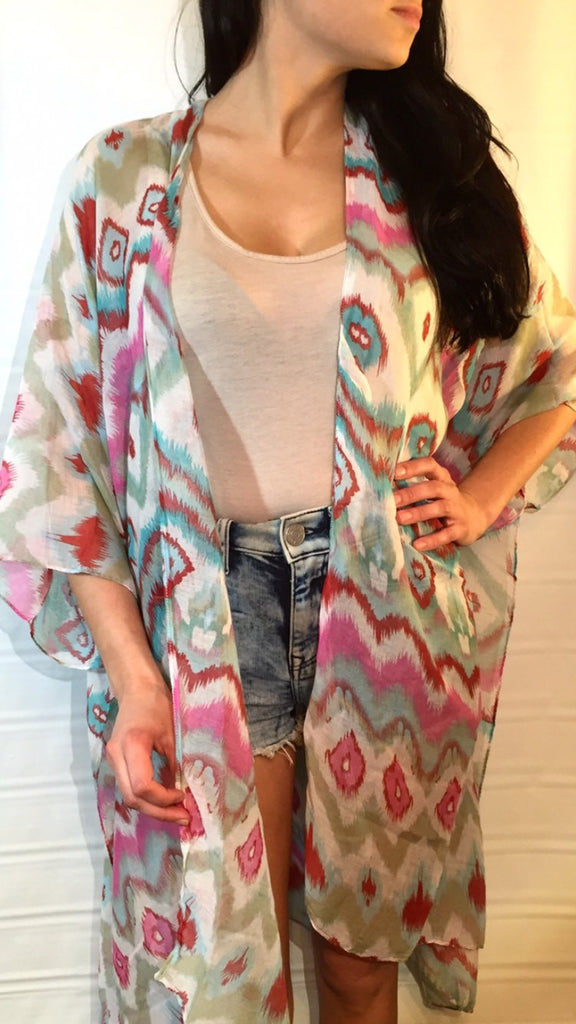 Tribal Kimono bathing suit coverup kaftan long wrap shawl bikini accessories oversized gift ideas lightweight onesize multicolored