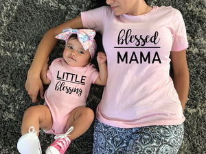 mommy and me tees, mommy and baby outfit, baby shower gift, newborn and mommy tee, blessed mama shirt, little blessing shirt, gift for mom