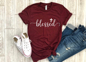 Womens blessed shirt -  blessed tshirt - Cross tee - Womens Christian apparel - Womens Christian shirt - Easter shirt - Womens Easter shirt