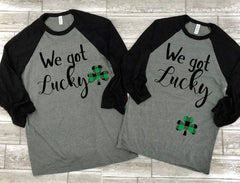 st. patricks day reveal shirts - couples announcement shirt - buffalo plaid - we got lucky shirt - pregnancy shirt - Irish reveal shirts